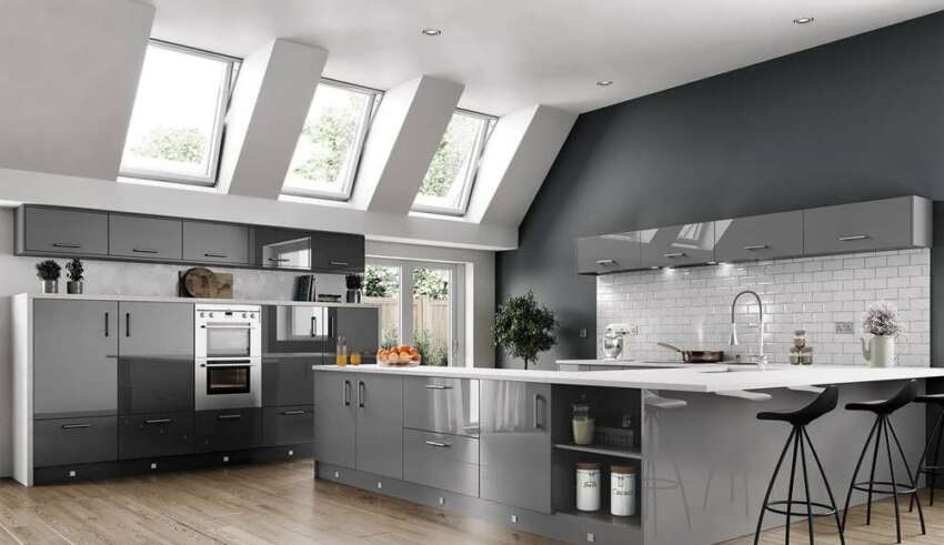 آشپزخانه مدرن طوسی و سفید